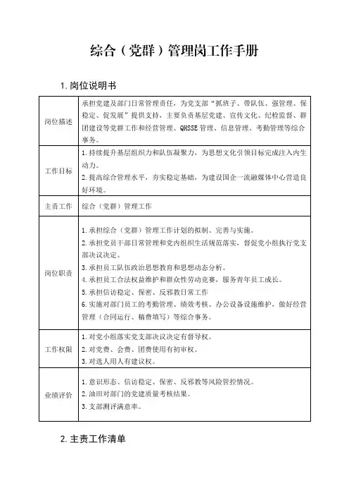 宣传文化中心-综合(党群)管理岗工作手册