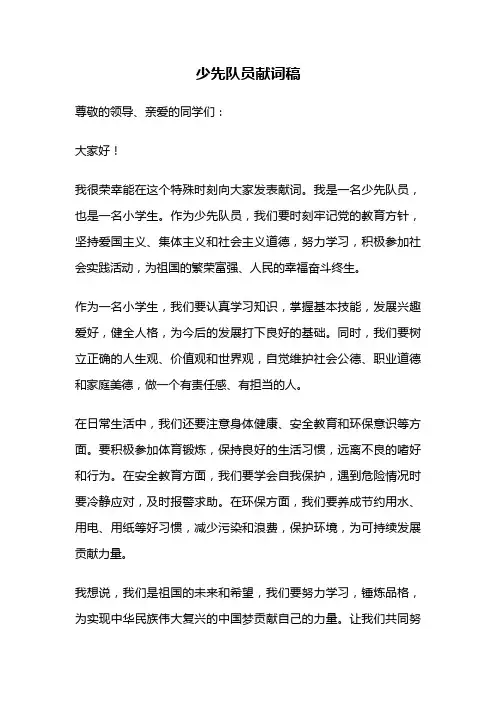 少先队员献词稿