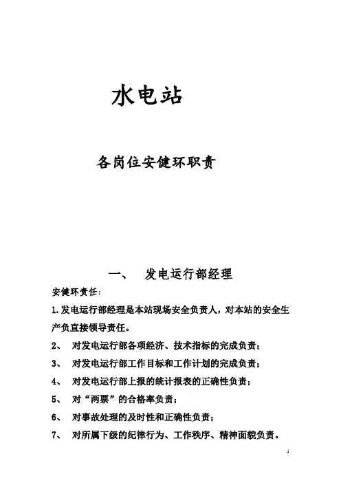 水电站各岗位安健环职责