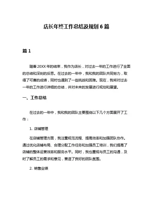 店长年终工作总结及规划6篇