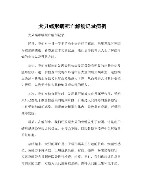 犬只蠕形螨死亡解刨记录病例