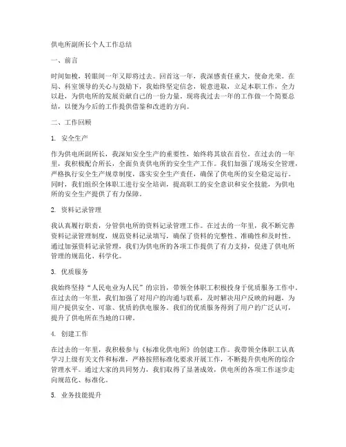 供电所副所长个人工作总结