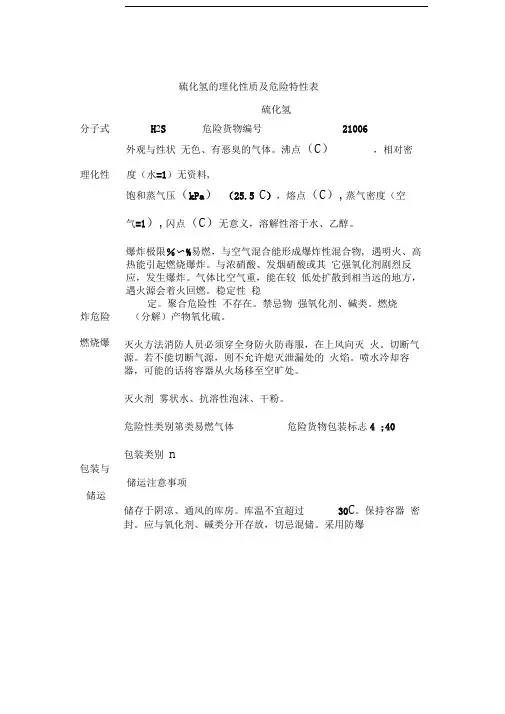 硫化氢的理化性质及危险特性表