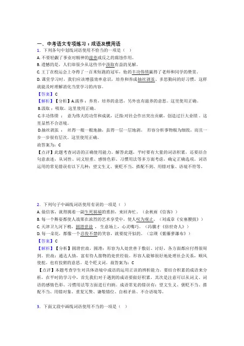 【精品】部编人教版中考 语文成语及惯用语练习题含答案