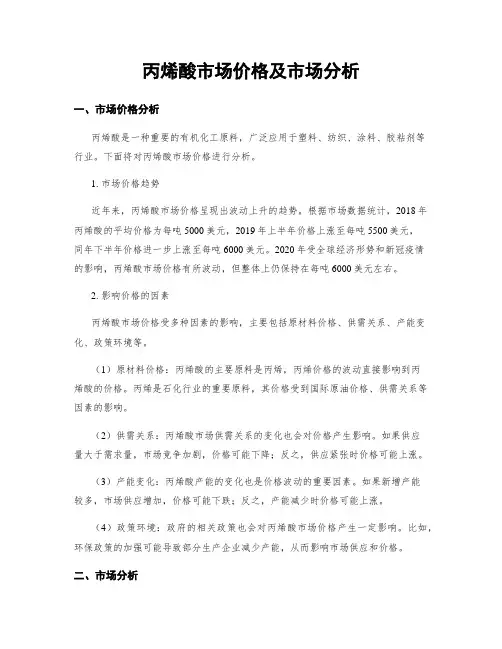 丙烯酸市场价格及市场分析