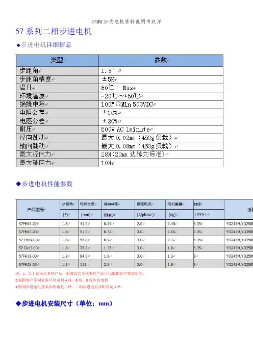 57MM步进电机资料说明书玖洋