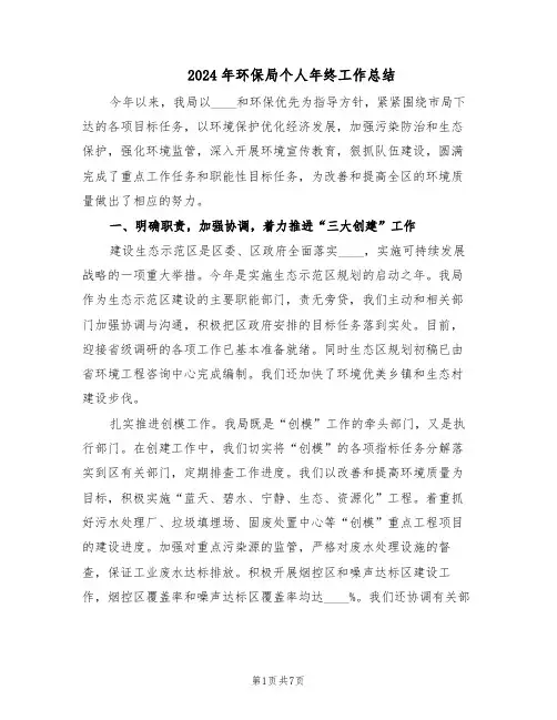 2024年环保局个人年终工作总结（二篇）