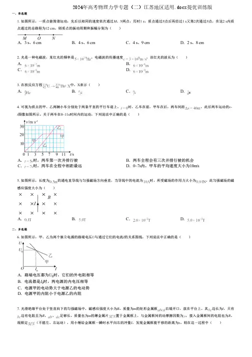 2024年高考物理力学专题(二)江苏地区适用.docx提优训练版