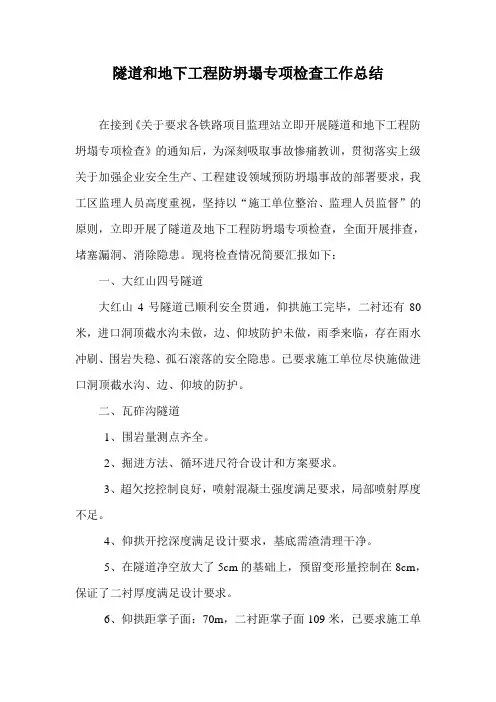 隧道防坍塌专项检查情况汇报