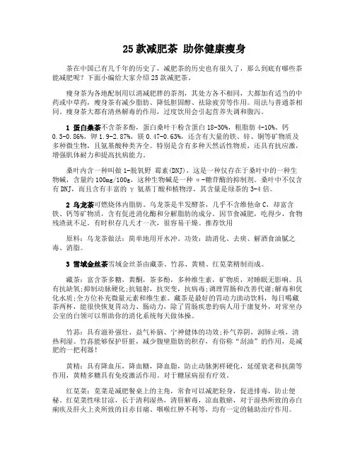 25款减肥茶 助你健康瘦身
