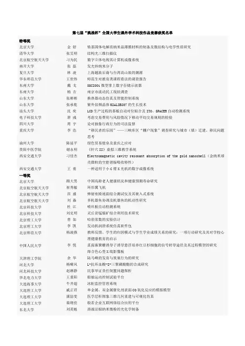 第四,五,六,七届“挑战杯”全国大学生课外学术科技作品竞赛获奖名单