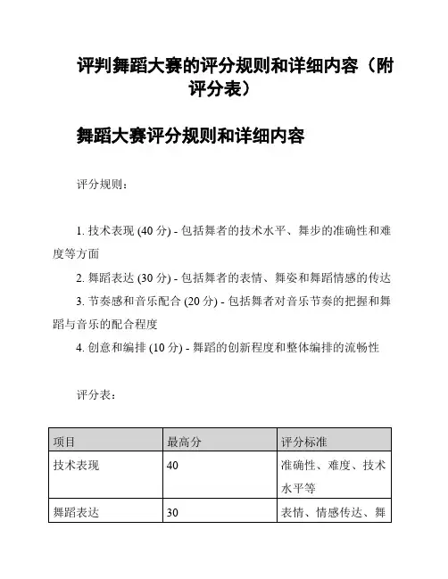 评判舞蹈大赛的评分规则和详细内容(附评分表)