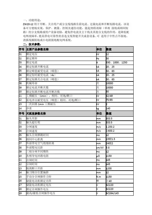 ZW20真空断路器使用说明书