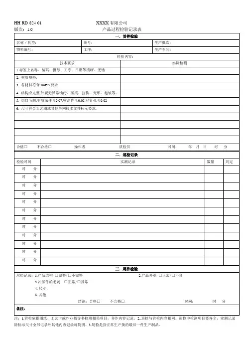 产品过程检验记录