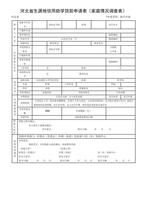 河北省生源地信用助学贷款申请表(空白)
