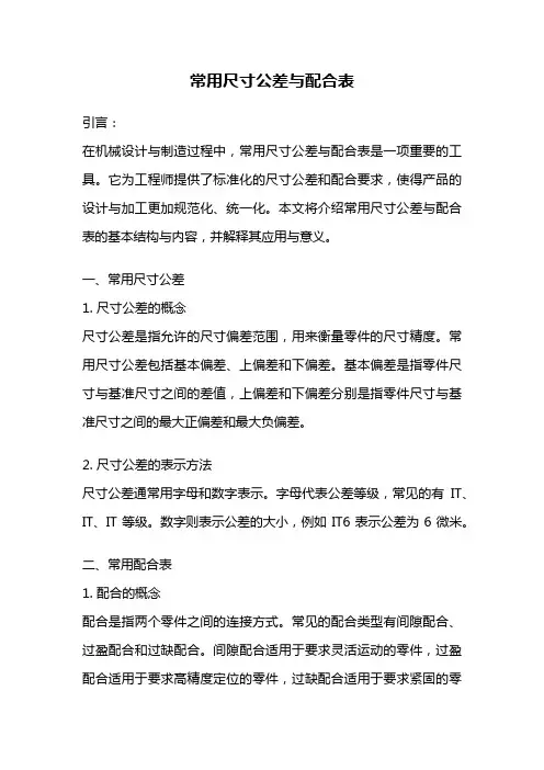 常用尺寸公差与配合表