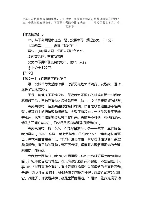 中考满分作文：-温暖了我的岁月