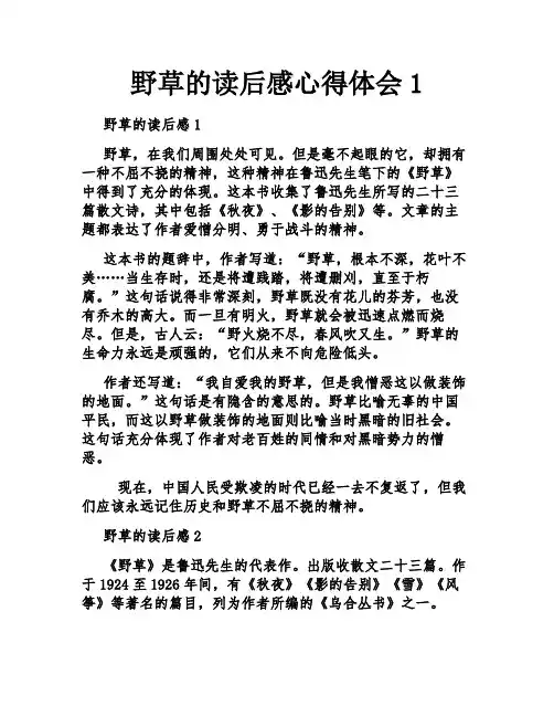 野草的读后感心得体会