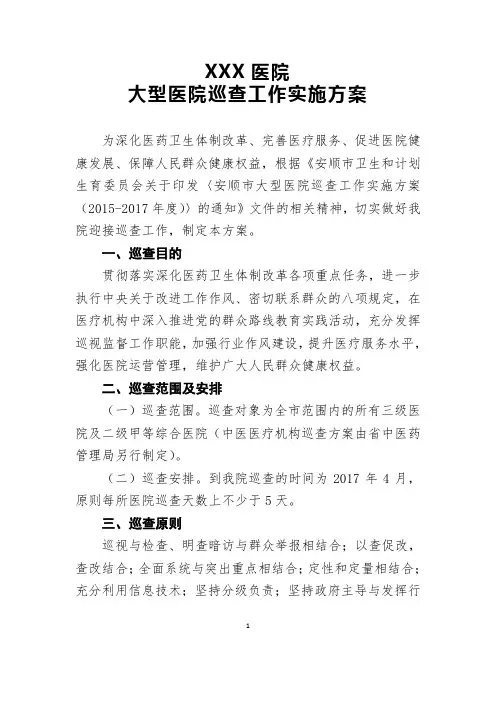大型医院巡查工作实施方案