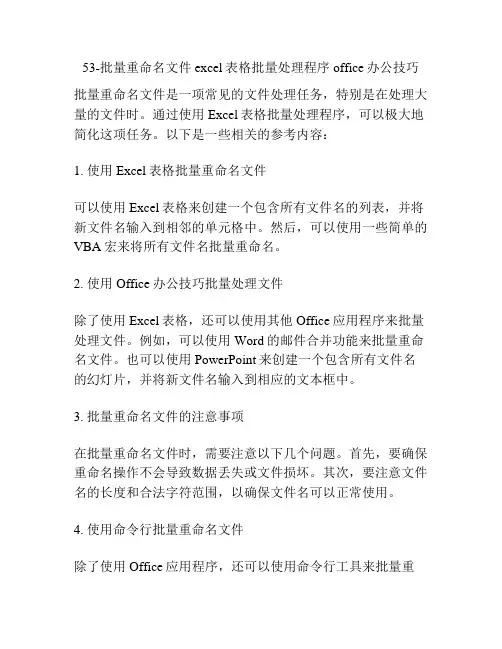 53-批量重命名文件 excel表格批量处理程序 office办公技巧