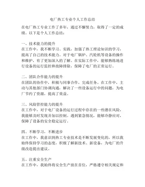 电厂热工专业个人工作总结