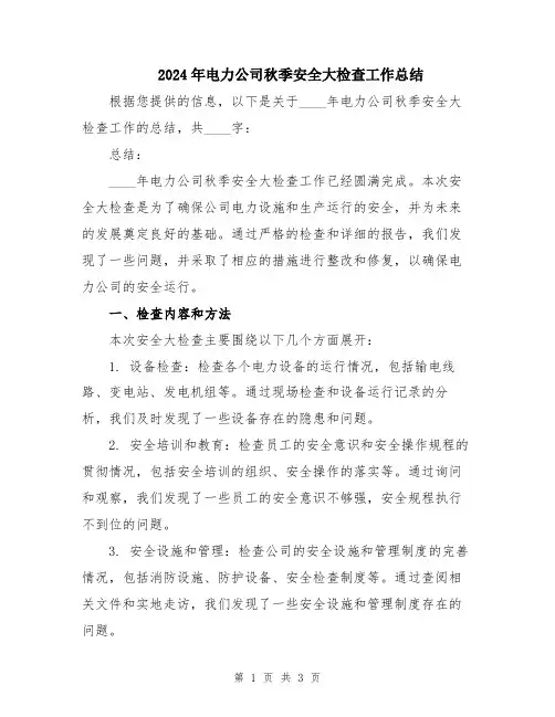 2024年电力公司秋季安全大检查工作总结