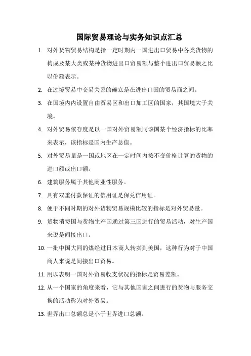 自考国际贸易理论与实务知识点汇总