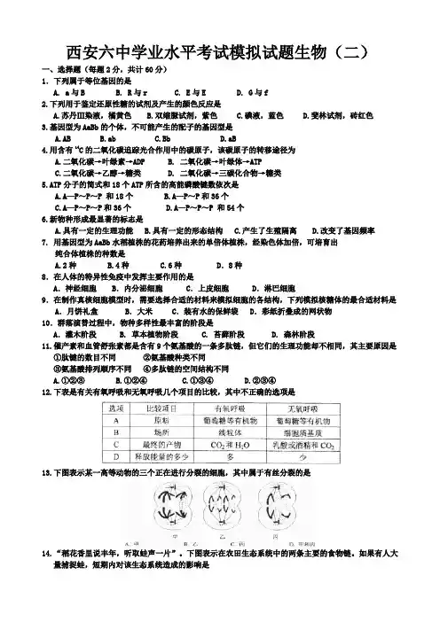 2016年陕西省高中学业水平测试生物模拟试题_生物(三)