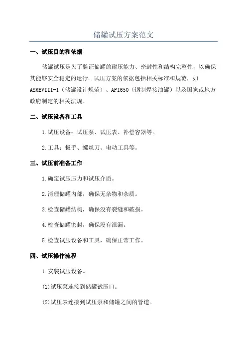 储罐试压方案范文
