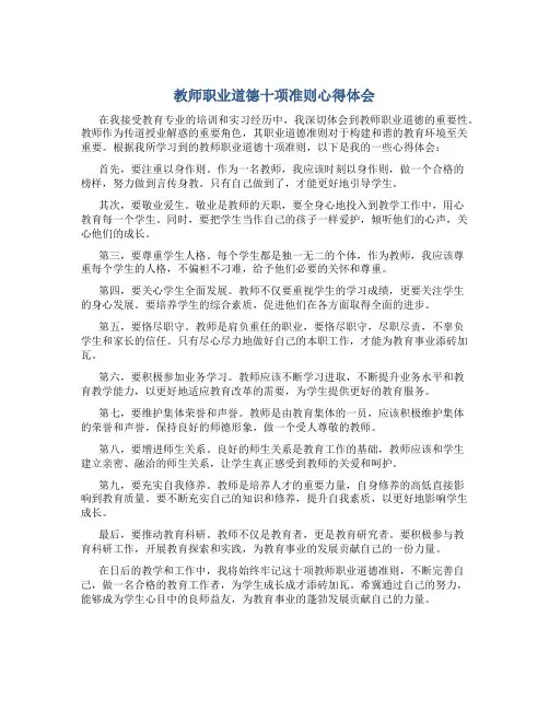 教师职业道德十项准则心得体会(一)