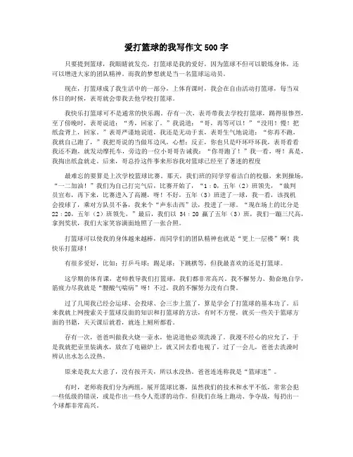 爱打篮球的我写作文500字