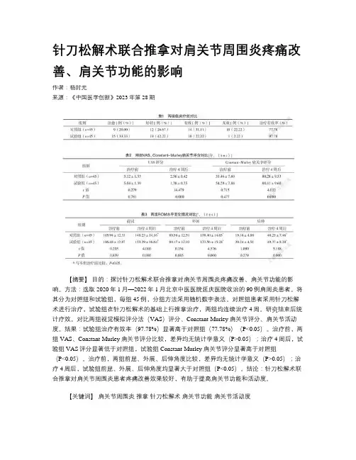 针刀松解术联合推拿对肩关节周围炎疼痛改善、肩关节功能的影响