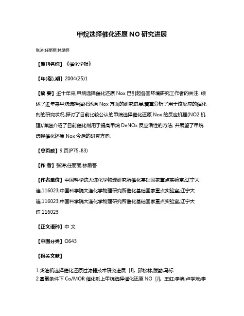 甲烷选择催化还原NO研究进展