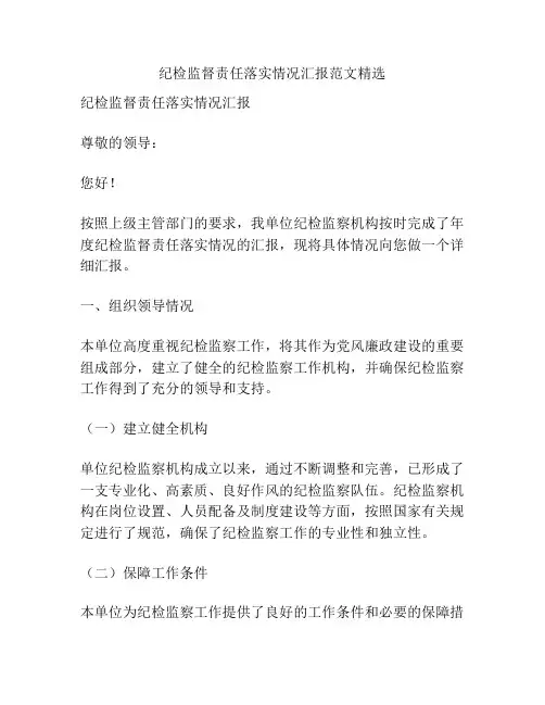 纪检监督责任落实情况汇报范文精选