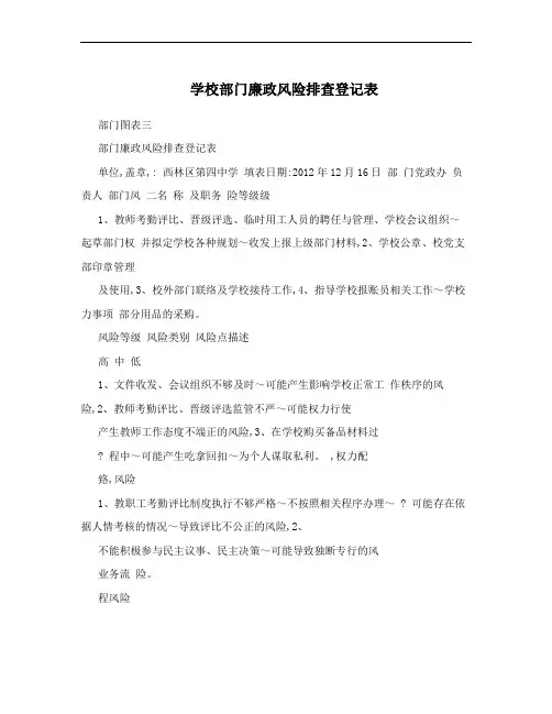 学校部门廉政风险排查登记表
