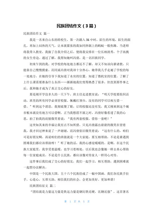民族团结作文(3篇)