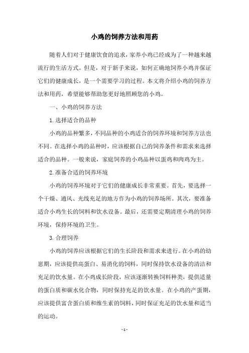 小鸡的饲养方法和用药