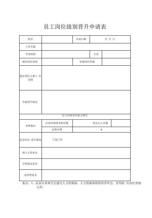 员工岗位级别晋升申请表