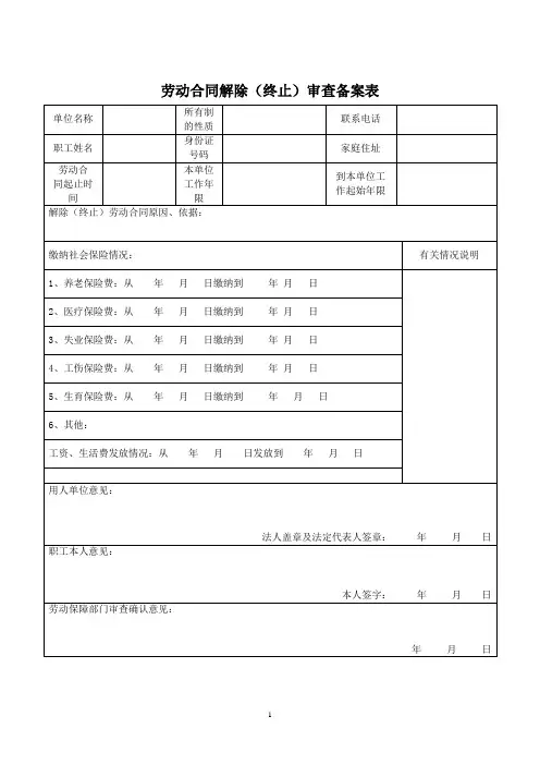 劳动合同解除(终止)审查备案表