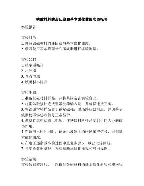 (精编资料推荐铁磁材料的滞回线和基本磁化曲线实验报告