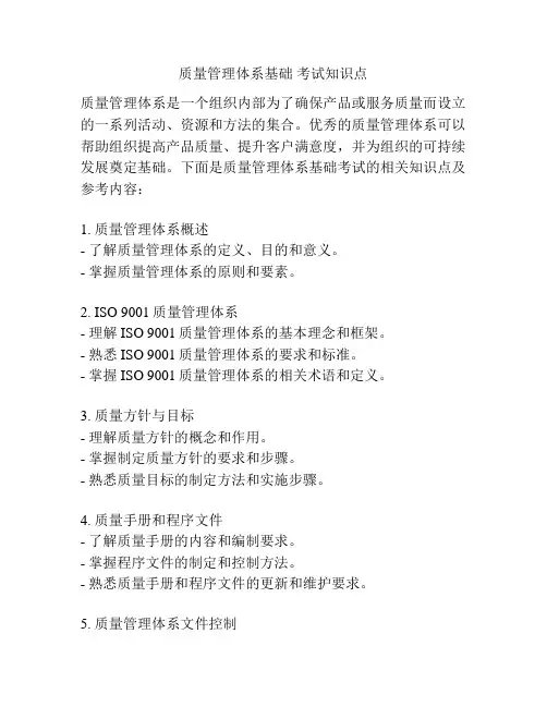 质量管理体系基础 考试知识点