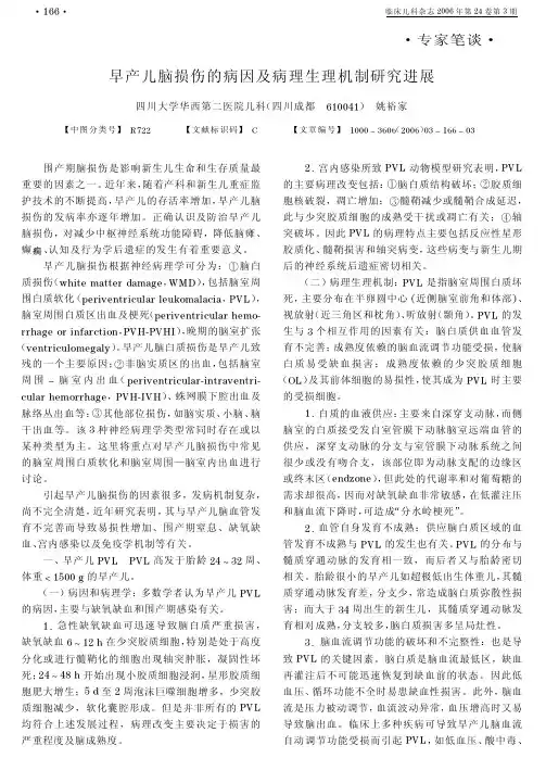 早产儿脑损伤的病因及病理生理机制研究进展