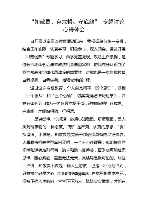知敬畏、 存戒惧、守底线” 专题讨论心得体会