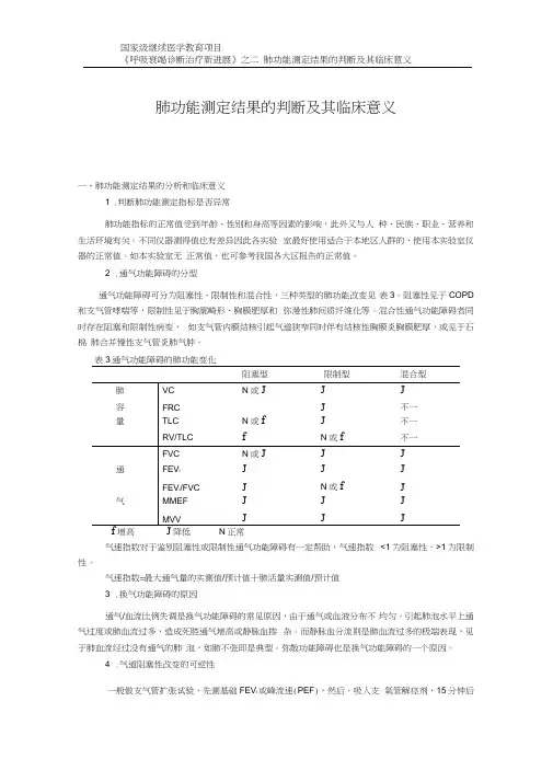 肺功能测定结果的判断及其临床意义