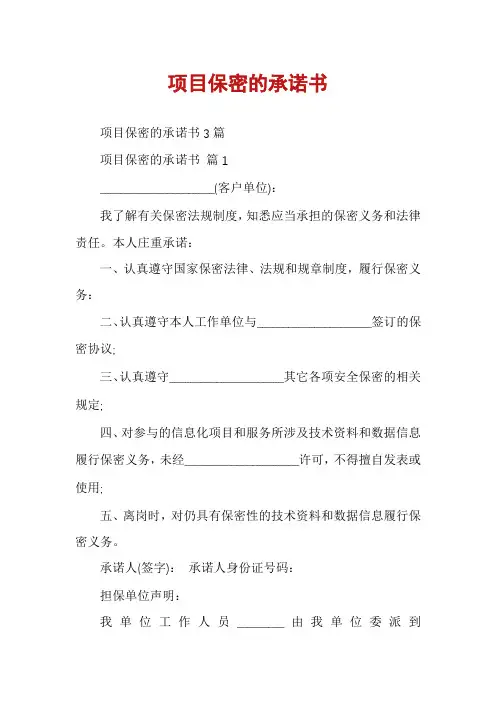 项目保密的承诺书