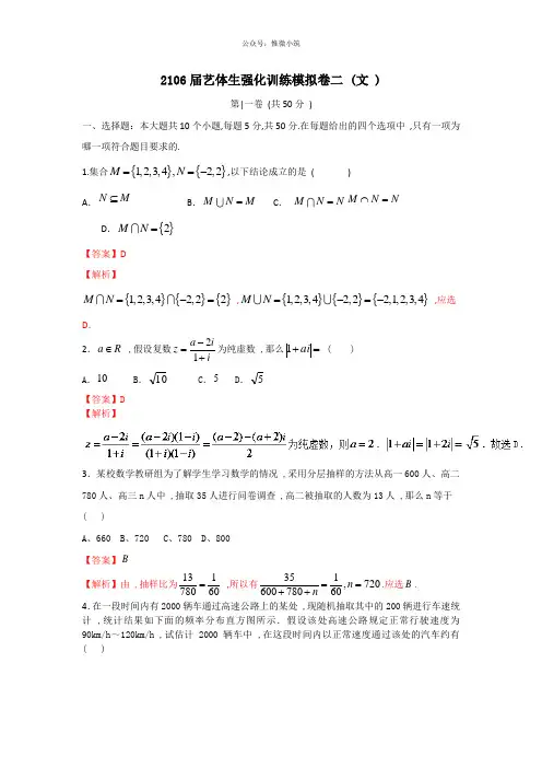 2021年高考数学备考艺体生百日突围系列 强化训练02(文)解析版 Word版含解析