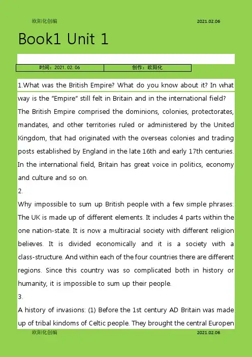 英语国家社会与文化入门 课后题答案之欧阳化创编
