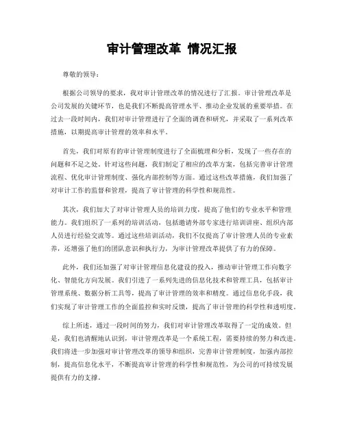 审计管理改革 情况汇报