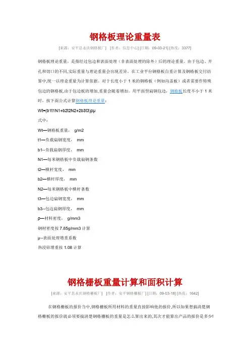 钢格板理论重量表