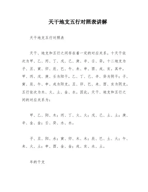 天干地支五行对照表讲解